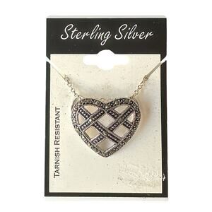 Sterling Silver Marcasite Heart Pendant Necklace – Tarnish Resistant New on Card